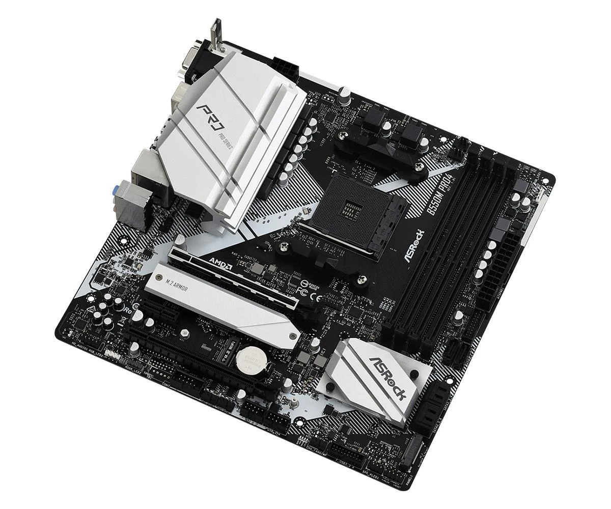 Pagrindinė plokštė ASRock B550M Pro4/AMD B550/AM4/MicroATX/1xPCI-Express 3.0 1x/1xPCI-Express 3.0 16x/1xM.2/1xPCI-Express 4.0 16x/Memory DDR4/Atminties lizdai 4/1x15pin D-sub/1xHDMI/1xDisplayPort/2xUSB 2.0/1xUSB type C/5xUSB 3.2/1xPS/2/1xRJ45/3xAudio port|