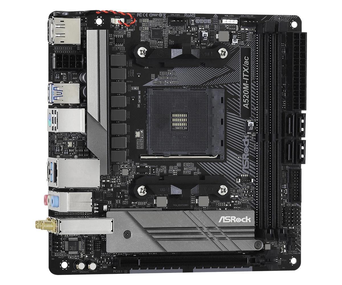 Pagrindinė plokštė ASROCK A520M-ITX/AC AM4 2xDDR4 1 x PCIe 3.0 x16 DisplayPort HDMI mITX MB