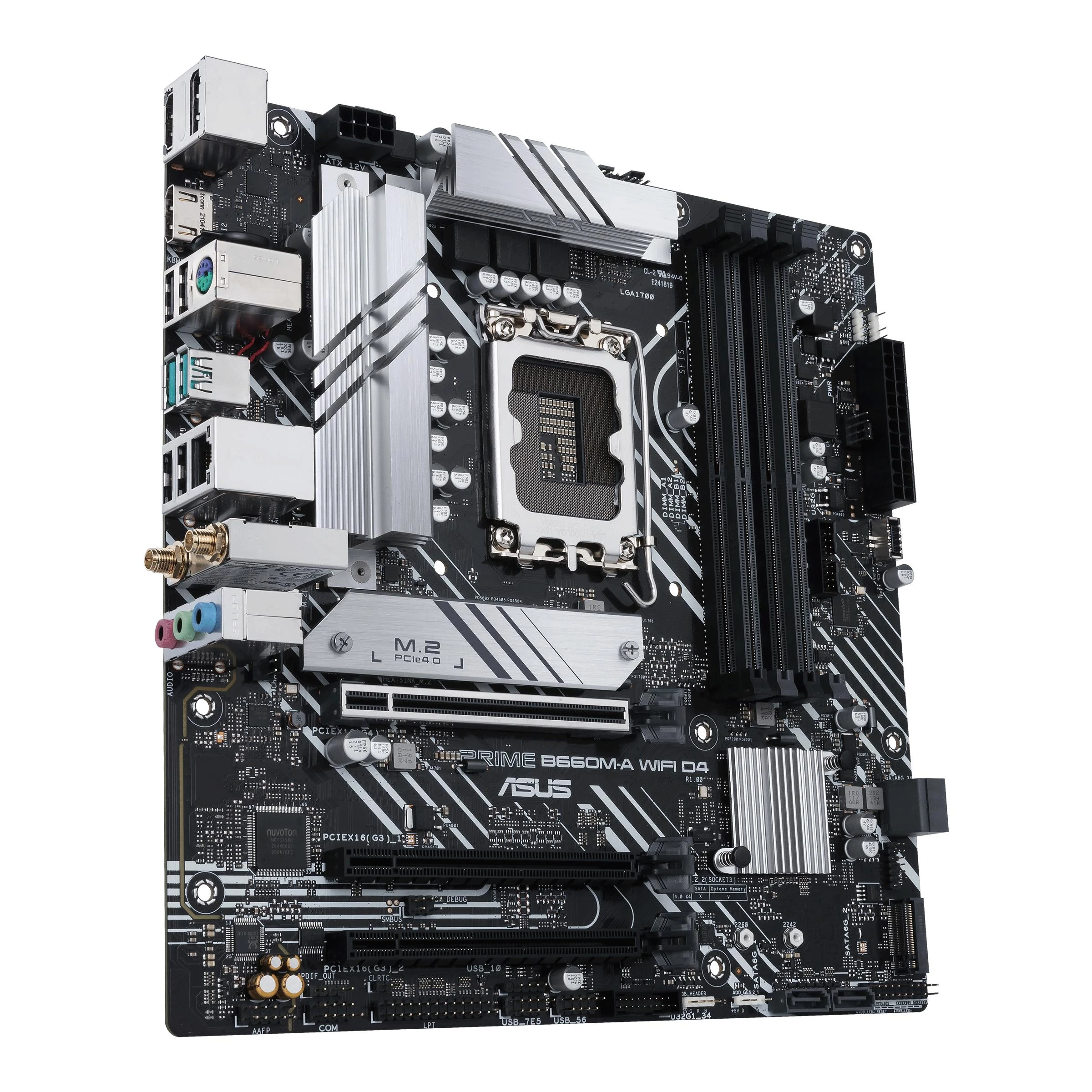 Pagrindinė plokštė ASUS Intel B660 / LGA1700 / MicroATX / Memory DDR4 / Atminties lizdai 4 / 1xPCI-Express 3.0 1x / 1xPCI-Express 3.0 4x / 1xPCI-Express 4.0 16x / 2xM.2 / 2xHDMI / 1xDisplayPort / 2xAudio-In / 1xAudio-Out / 4xUSB 2.0 / 2xUSB 3.2 / 1xPS/2 / 1xRJ45 / PRIMEB660M-AWIFID4