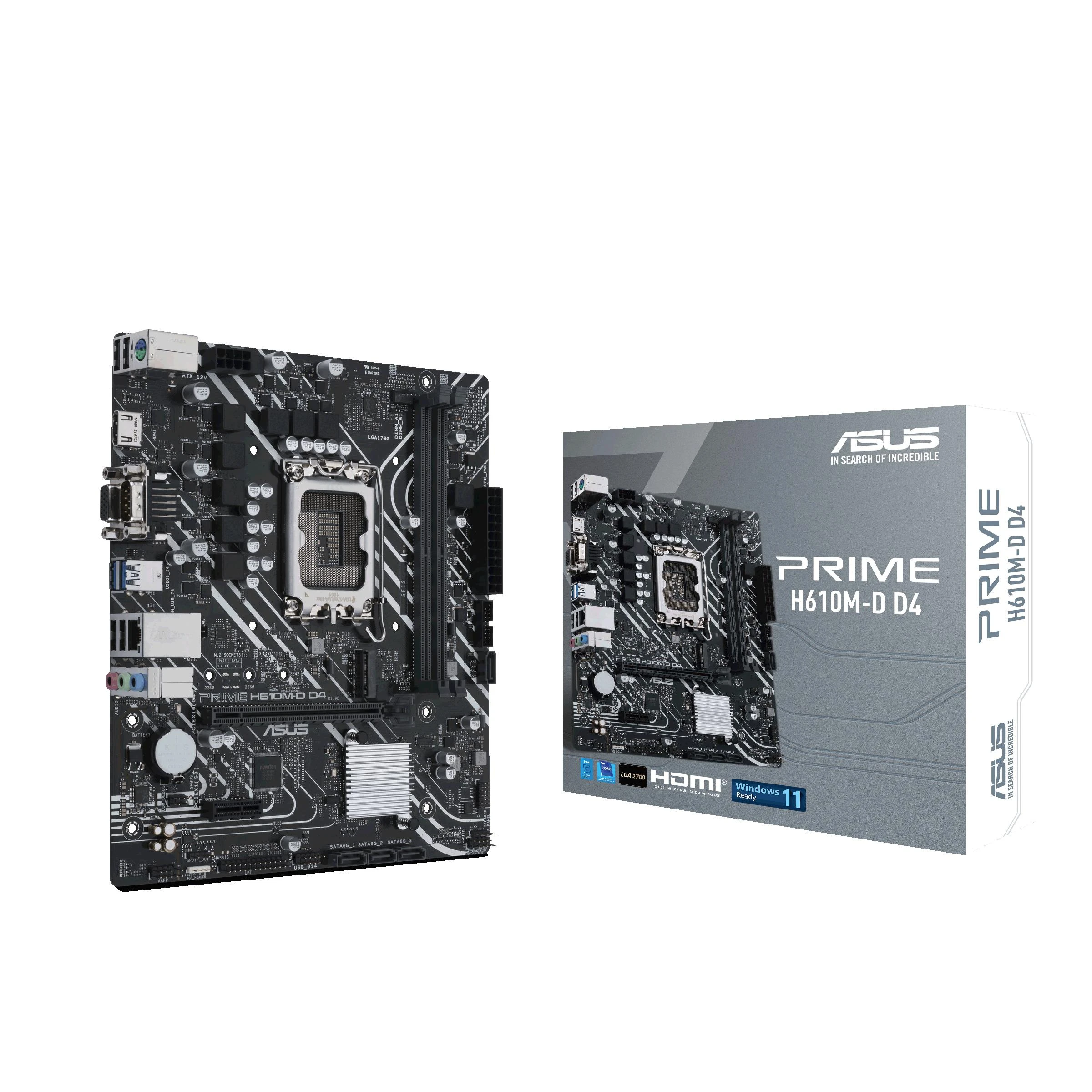 Pagrindinė plokštė Asus | PRIME H610M-D D4 | Procesorių šeima Intel | Procesoriaus lizdas LGA1700 | DDR4 DIMM | Atminties lizdai 2 | Palaikomos standžiojo disko sąsajos SATA, M.2 | SATA jungčių skaičius 4 | Mikroschemų rinkinys Intel H610 | mATX