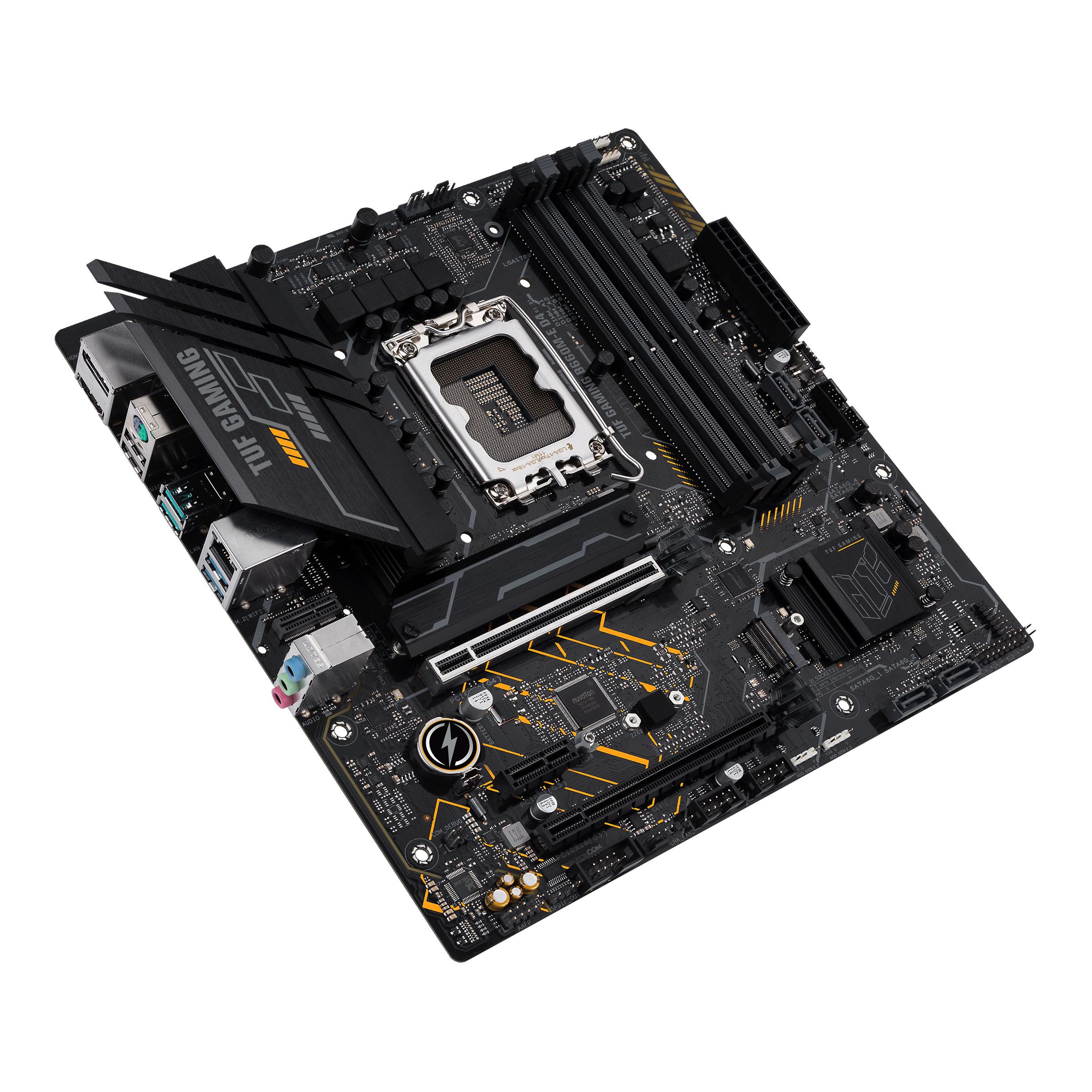 Pagrindinė plokštė Asus TUF GAMING B660M-E D4 Procesorių šeima Intel procesoriaus lizdas LGA1700 DDR4 DIMM Atminties lizdai 4 Palaikomos standžiojo disko sąsajos SATA, M.2 SATA jungčių skaičius 4 Mikroschemų rinkinys Intel B660 microATX