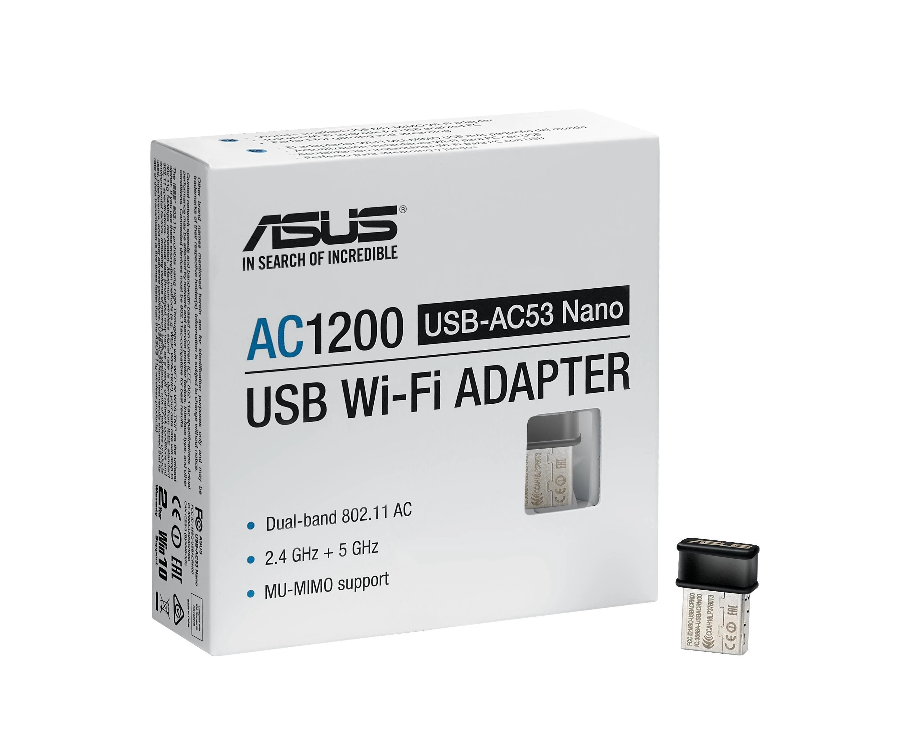 Asus | USB-AC53 NANO AC1200 dviejų dažnių USB MU-MIMO „Wi-Fi“ adapteris | 2,4 GHz / 5 GHz | 36 min.