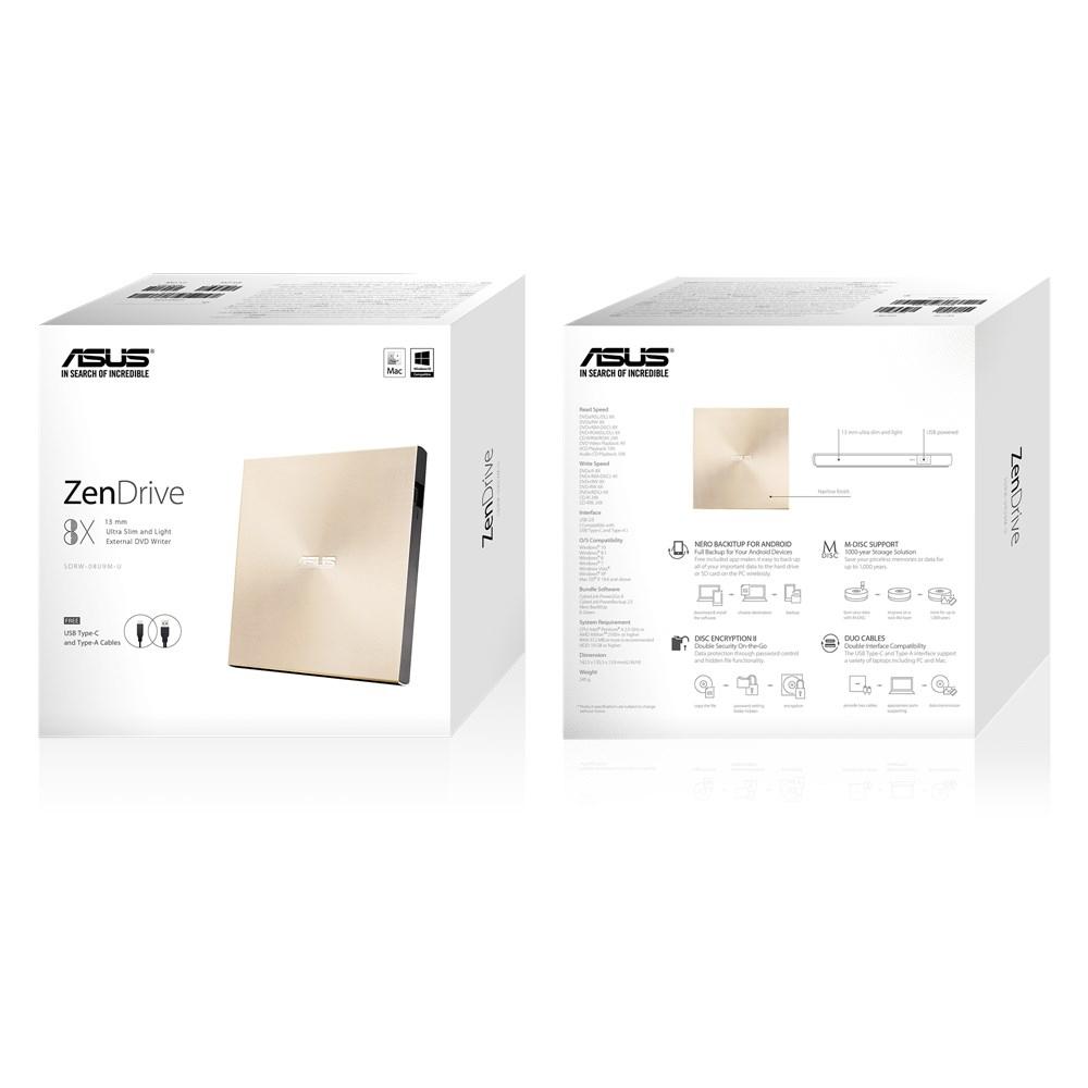 Išorinis DVD įrašymo įrenginys Asus ZenDrive U9M USB/USB-C, Auksinės spalvos