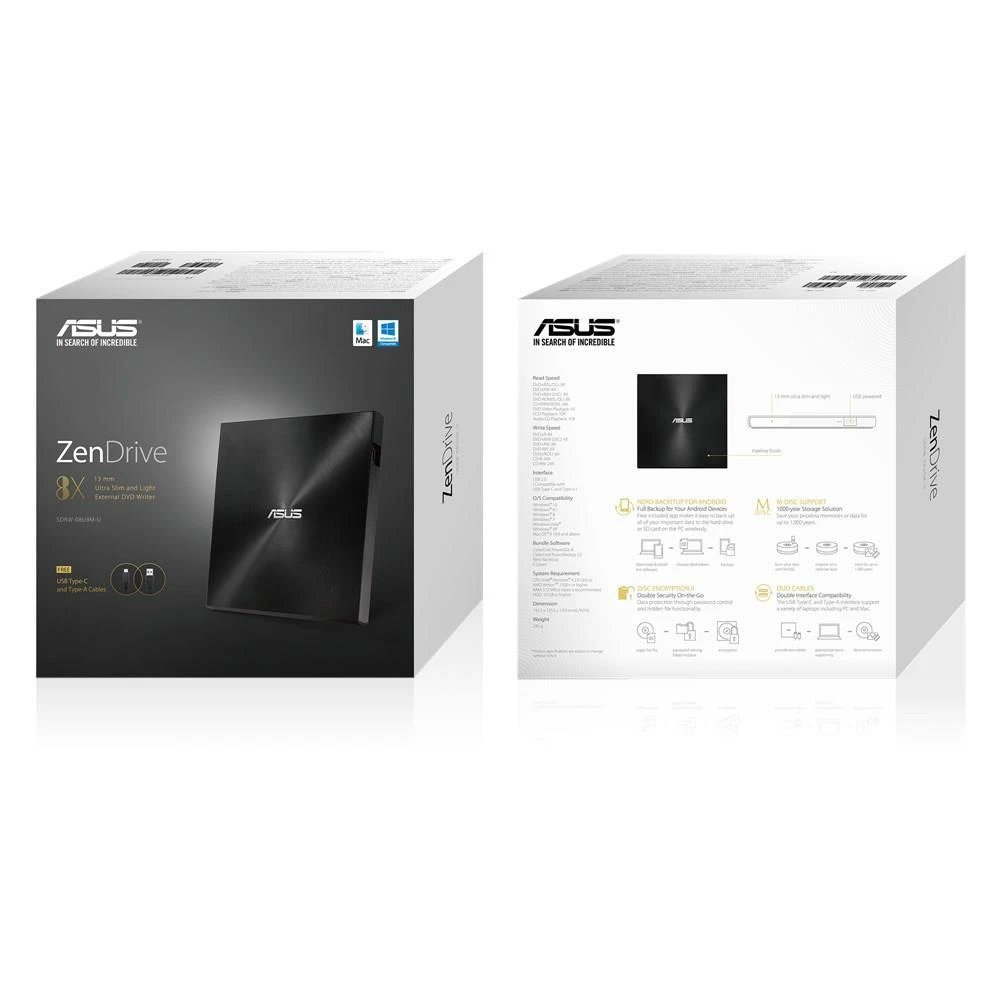 Išorinis DVD įrašymo įrenginys Asus ZenDrive U9M USB/USB-C, Juodas