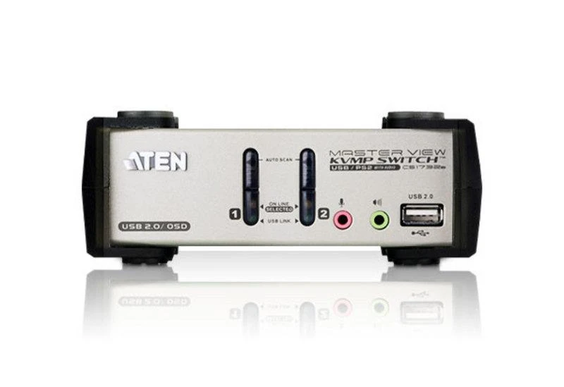 Aten 2 prievadų USB – PS/2 VGA KVM jungiklis su garso ir USB 2.0 šakotuvu (KVM kabeliai pridedami)