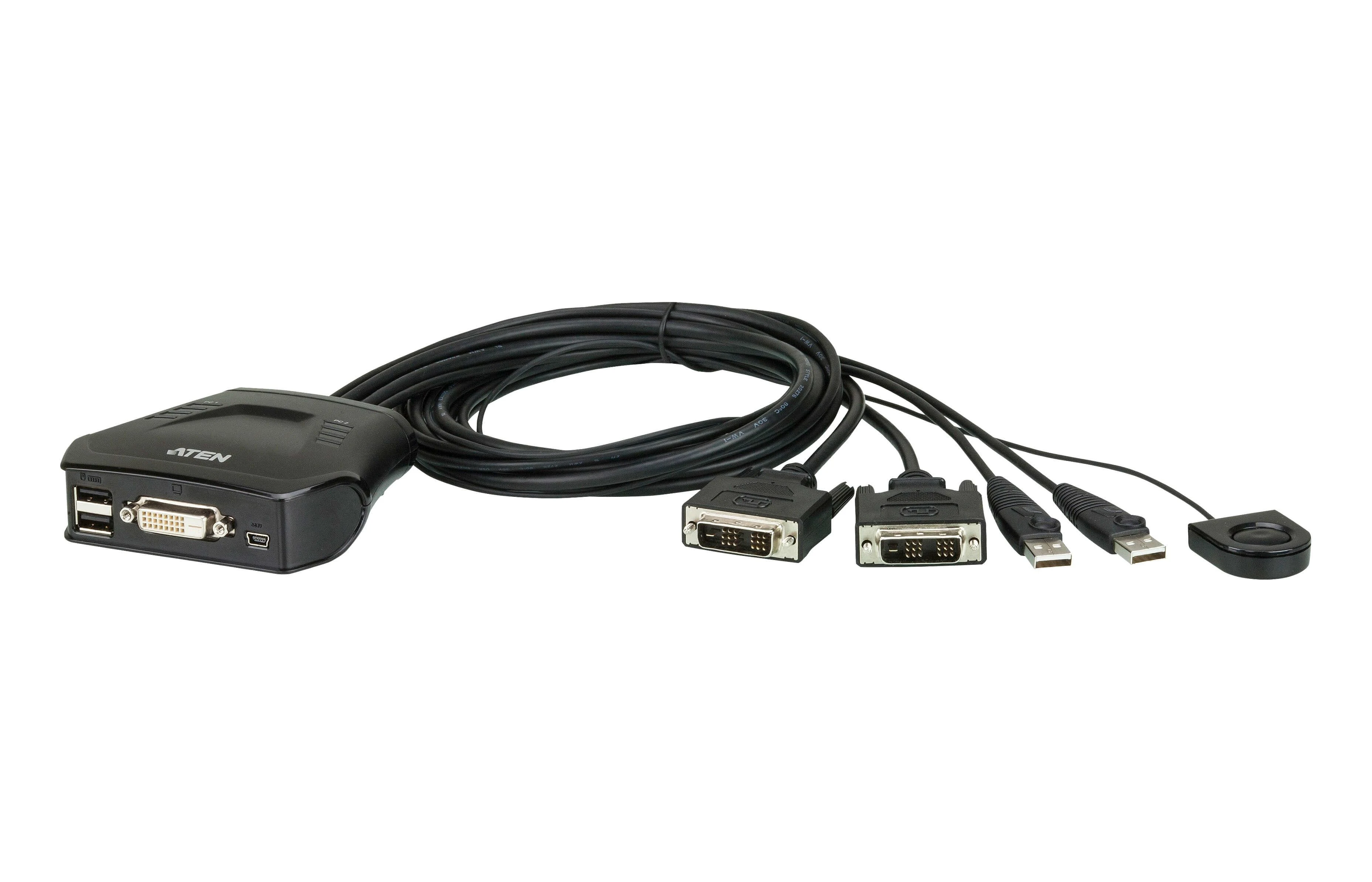 Aten 2 prievadų USB DVI kabelis KVM jungiklis su nuotolinio prievado parinkikliu | Aten | Nuotolinis prievado parinkiklis | 2 prievadų USB DVI kabelis KVM jungiklis su nuotolinio prievado parinkikliu
