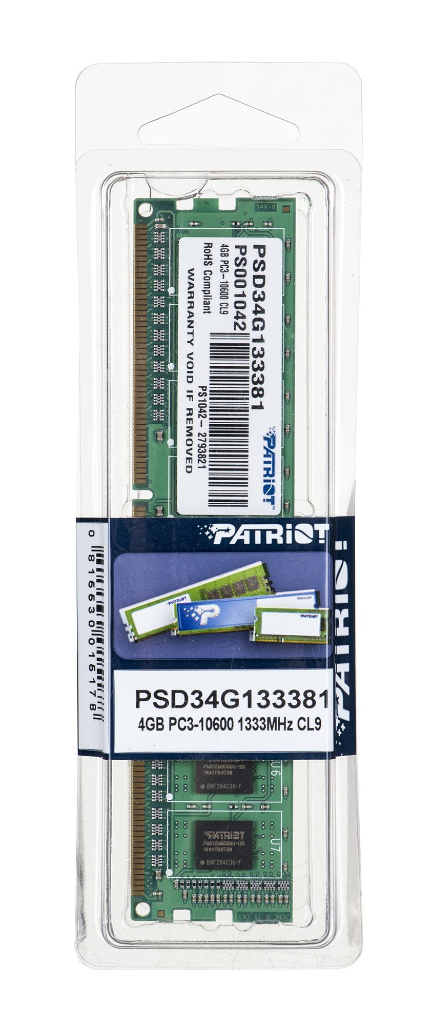RAM Patriot Memory 4GB PC3-10600 atminties modulis x 4GB DDR3 - Main Image