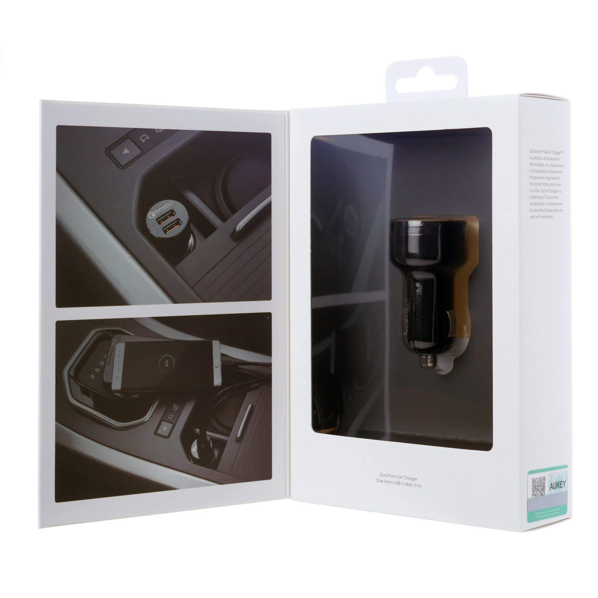 Aukey automobilinis įkroviklis 1.2 prievado (USB A tipo) su greito įkrovimo funkcija 3.0 CC-T8 Juodas