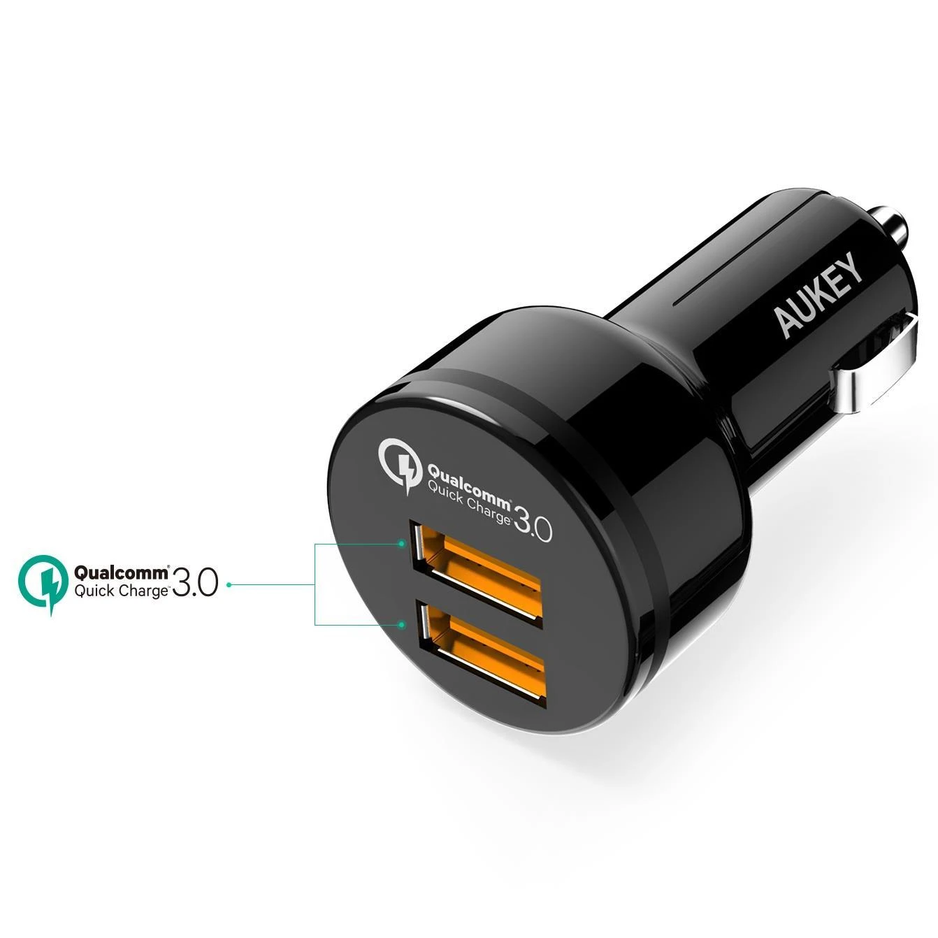 Aukey automobilinis įkroviklis 1.2 prievado (USB A tipo) su greito įkrovimo funkcija 3.0 CC-T8 Juodas