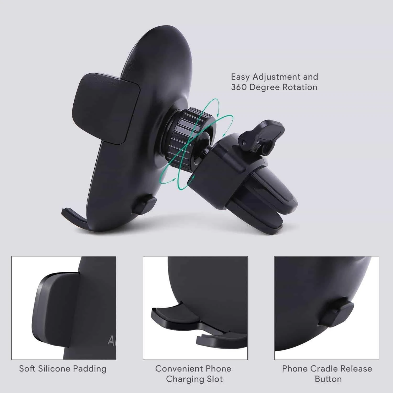 Aukey telefono laikiklis HD-C48 Juodas, reguliuojamas, 360°