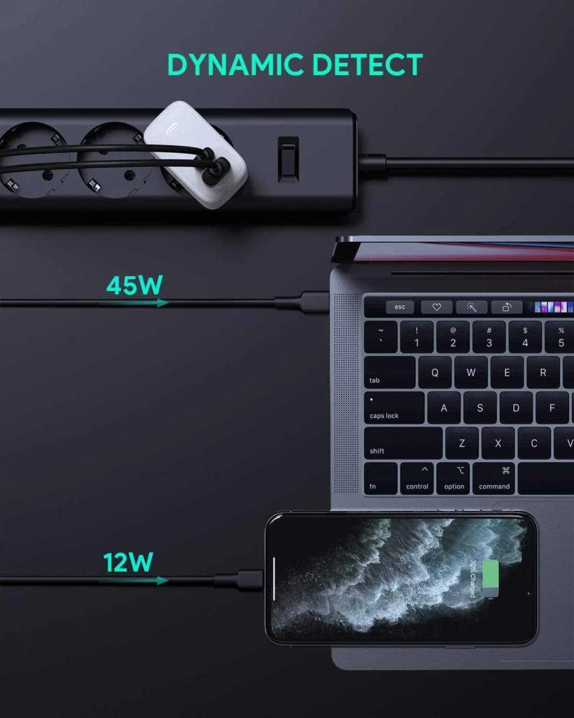 Sieninis Įkroviklis - AUKEY PA-B3 65W 2xUSB (1xUSB-C ir 1xUSB-A) Baltas