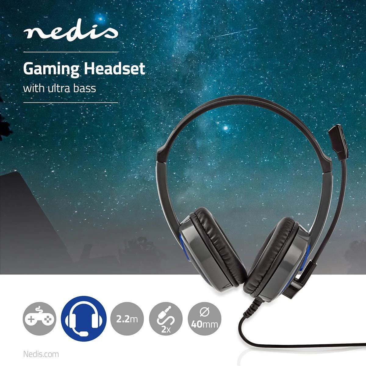 Nedis GHST200BK žaidimų ausinės su 40mm garsiakalbiais