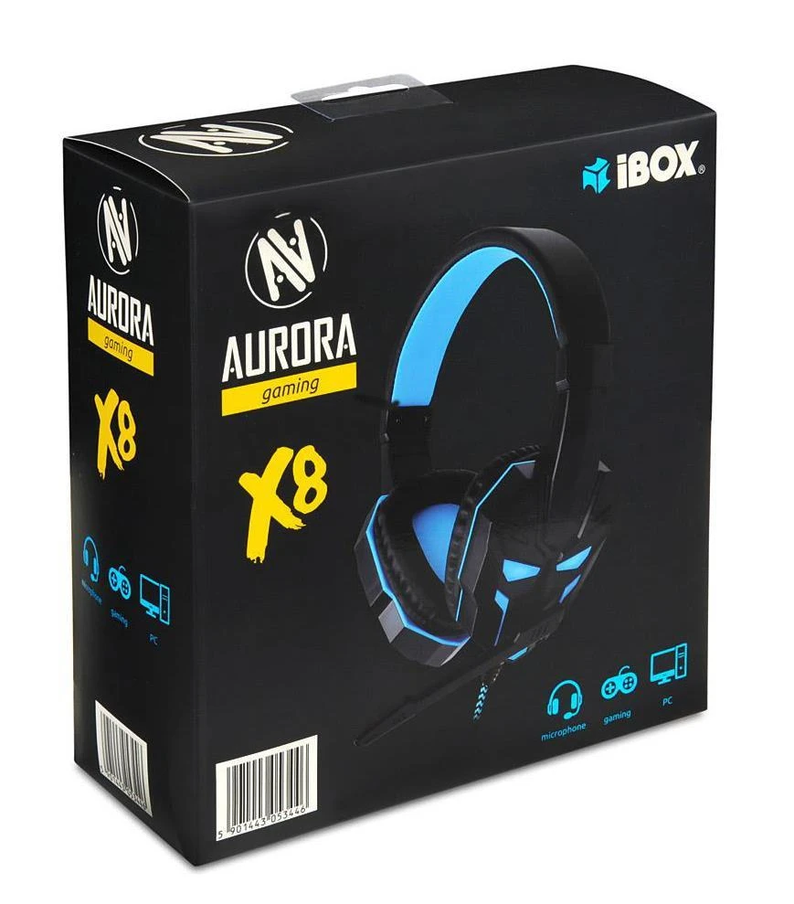 Žaidimų ausinės IBOX X8, LED, USB + 2x 3.5mm, Mėlynos