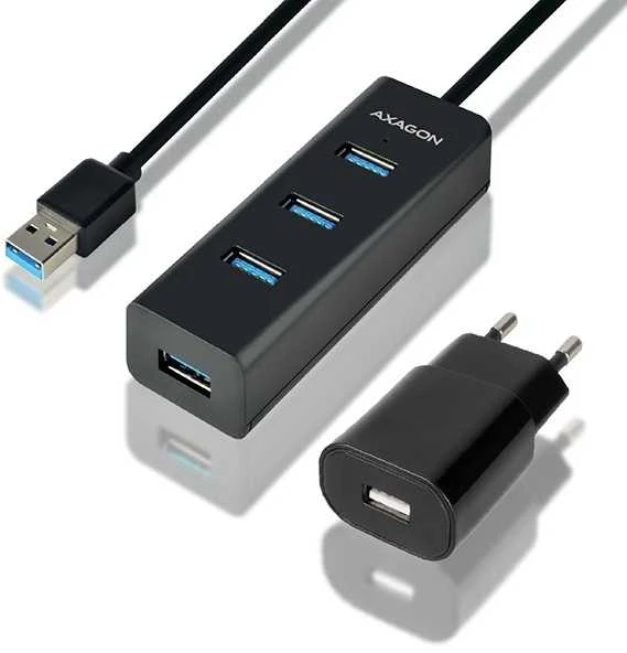 AXAGON HUE-S2BP 4x USB3.0 įkrovimo šakotuvas 1,2 m laidas, MicroUSB įkrovimas, įsk. kintamosios srovės adapteris