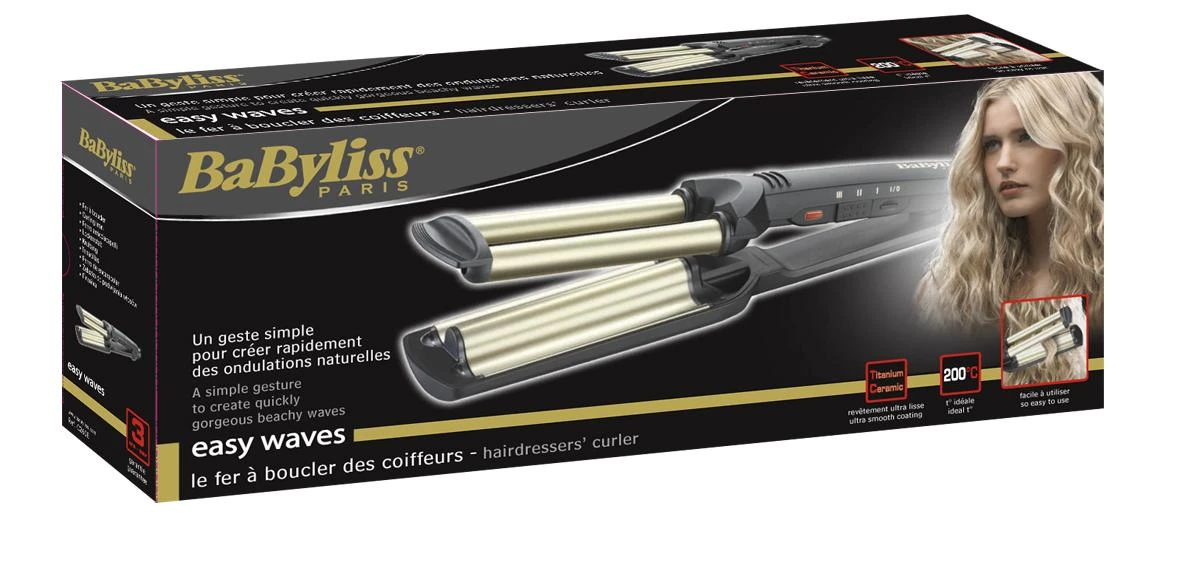 BABYLISS Hair Suktukas C260E Easy wave plaukų garbanojimo geležis Keraminė šildymo sistema, Statinės skersmuo 15 mm, Temperatūra (min) 160 °C, Temperatūra (maks.) 200 °C, Šildymo lygių skaičius 3, 60 W, Juodas, Taip, Taip
