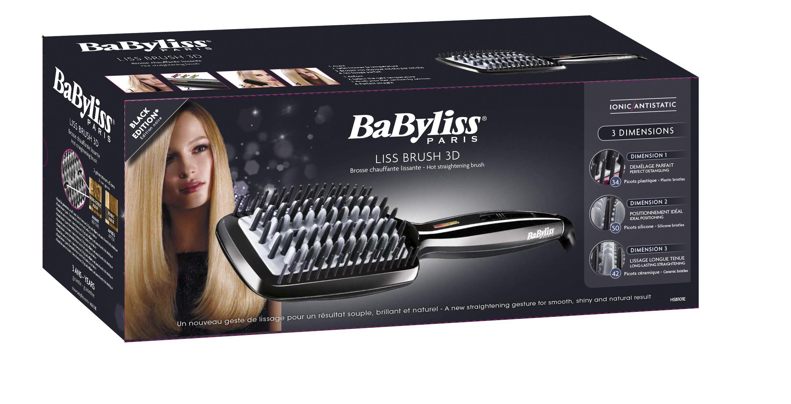 BABYLISS Electric hair straightening brush HSB101E Ceramic heating system, Ionic function, Ion