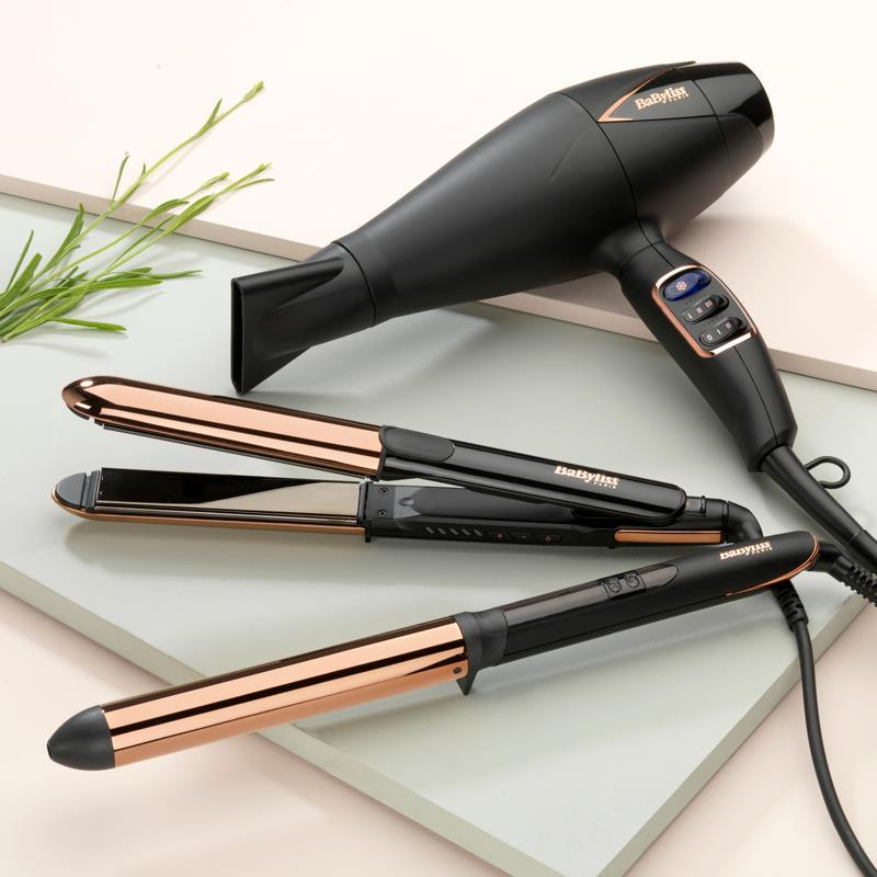 BaByliss Straight & Curl Brilliance plaukų garbanojimo žnyplės, šiltos, juodos, rožinės spalvos, 3 m