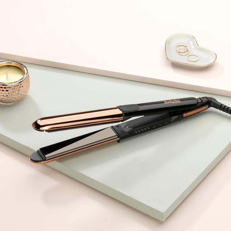 BaByliss Straight & Curl Brilliance plaukų garbanojimo žnyplės, šiltos, juodos, rožinės spalvos, 3 m