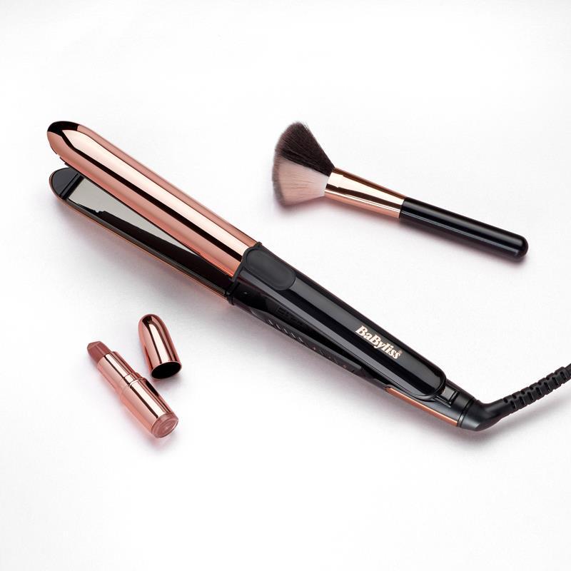 BaByliss Straight & Curl Brilliance plaukų garbanojimo žnyplės, šiltos, juodos, rožinės spalvos, 3 m