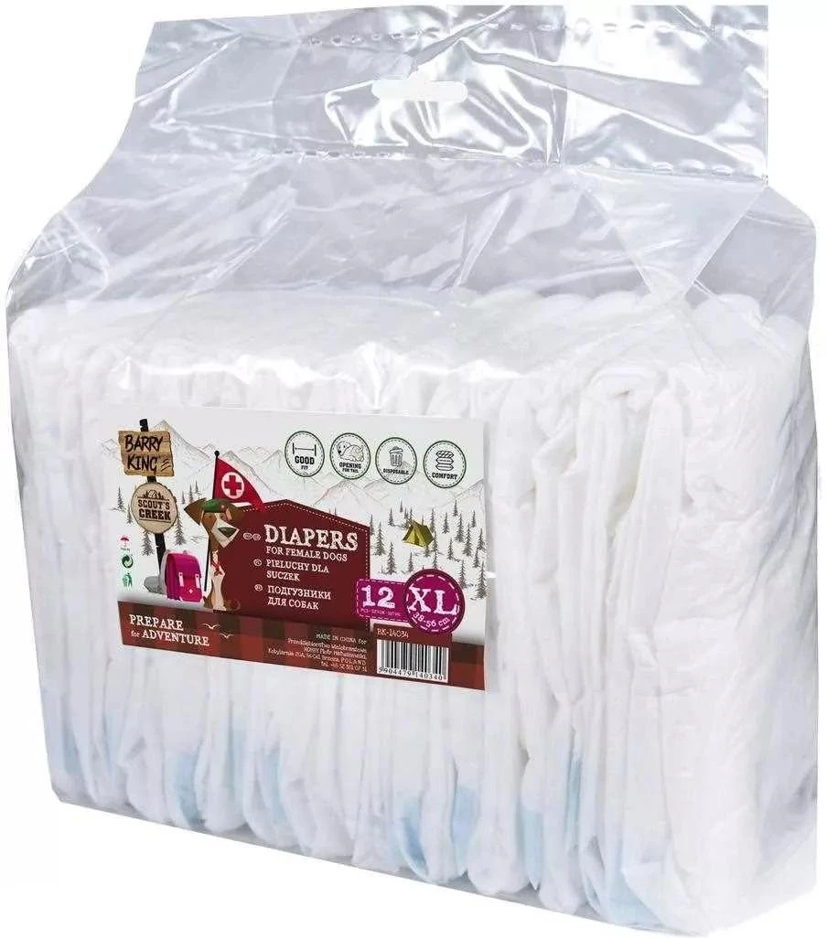 Barry King Sauskelnės kalėms, XL, juosmuo 38-56 cm, 12 vnt.