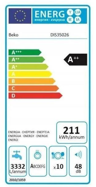 Beko DIS35026 indaplovė built-in 10 place settings