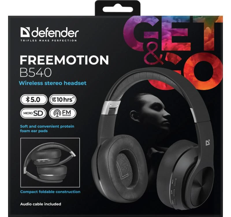 Belaidės Ausinės su mikrofonu DEFENDER FREEMOTION B540 juodas