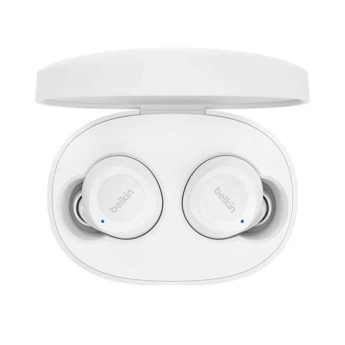 Belkin SoundForm Bolt įkraunamos baltos ausinės dėkle