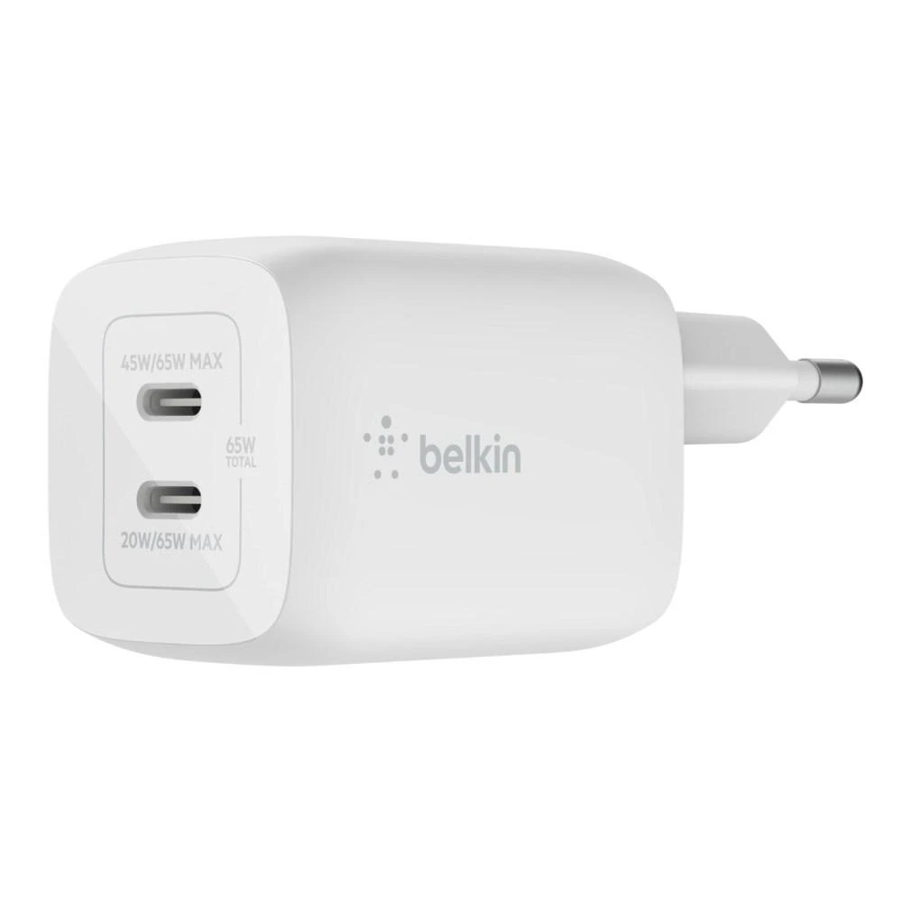 Įkroviklis - Belkin WCH013vfWH 65W GaN Dvigubas USB-C Baltas