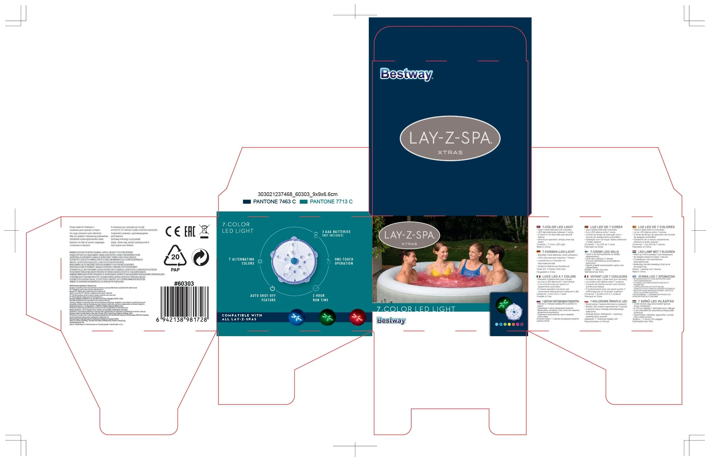 Objektyvas Šviestuvas masažiniams baseinui Bestway Lay-Z-Spa LED, 7 spalvų