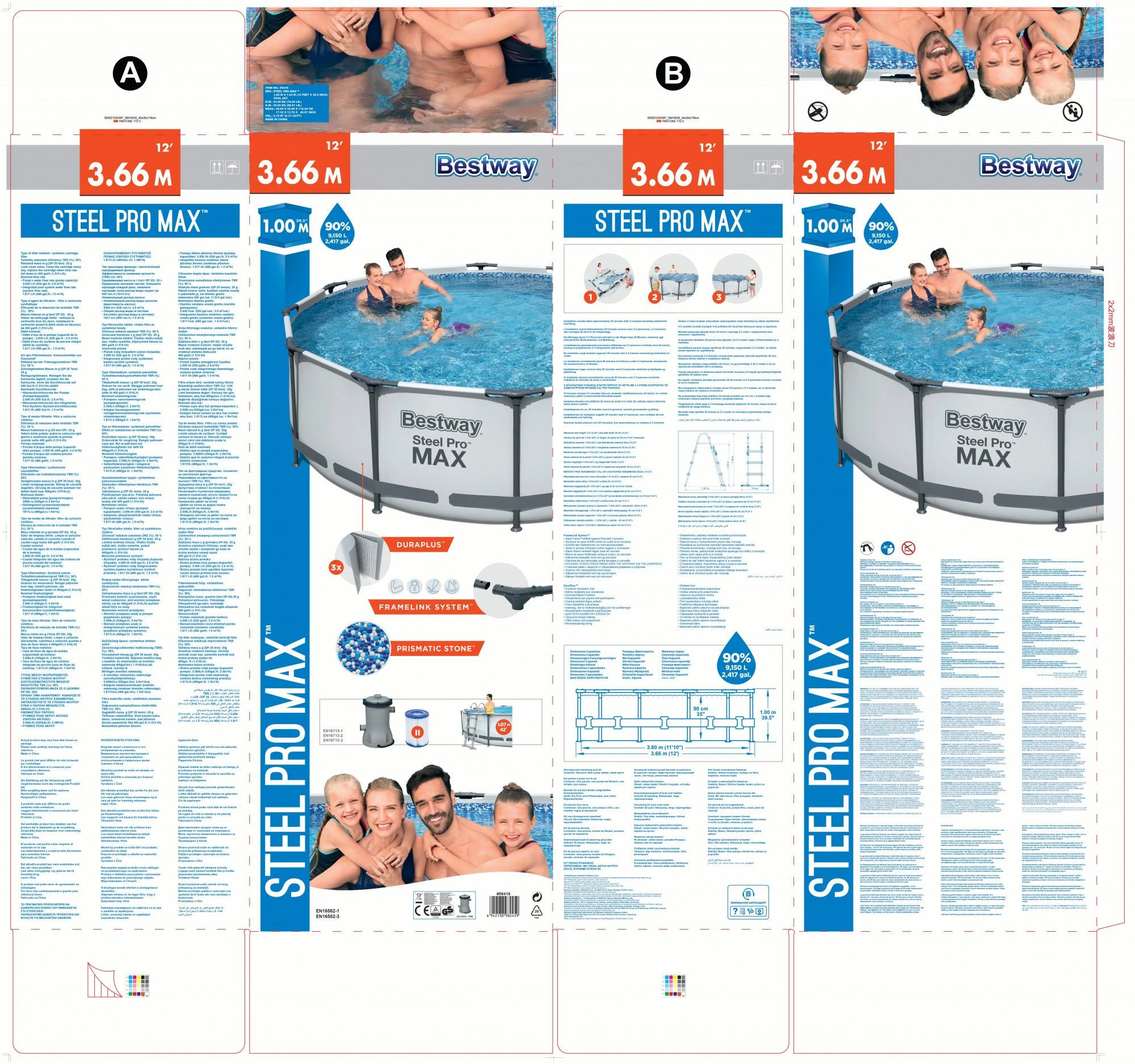 „BestWay Pool Steel Pro MAX“ baseino komplektas, apvalus, 366 x 100 cm
