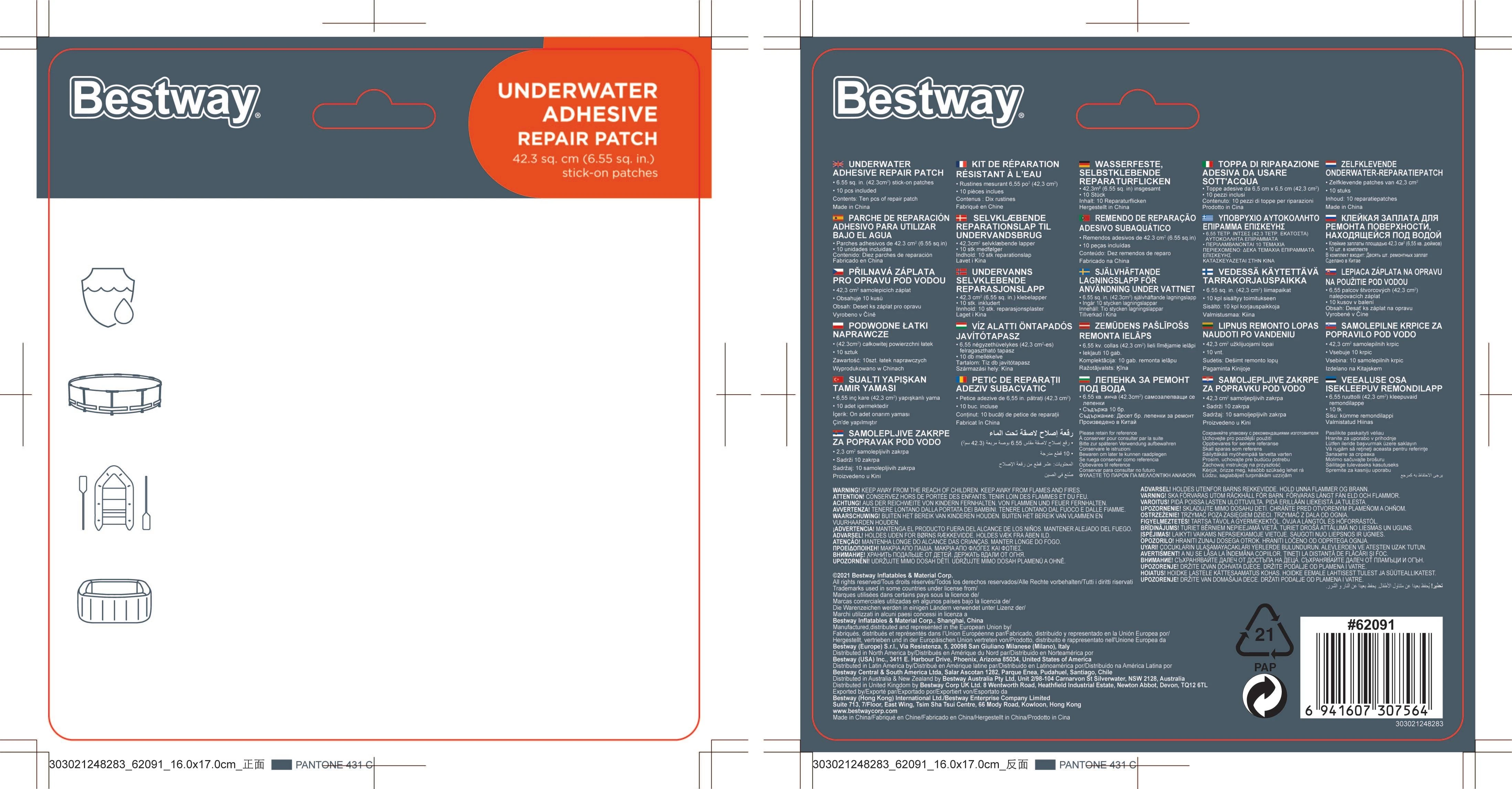 Bestway vandeniui atsparus remonto rinkinys Patches 62091
