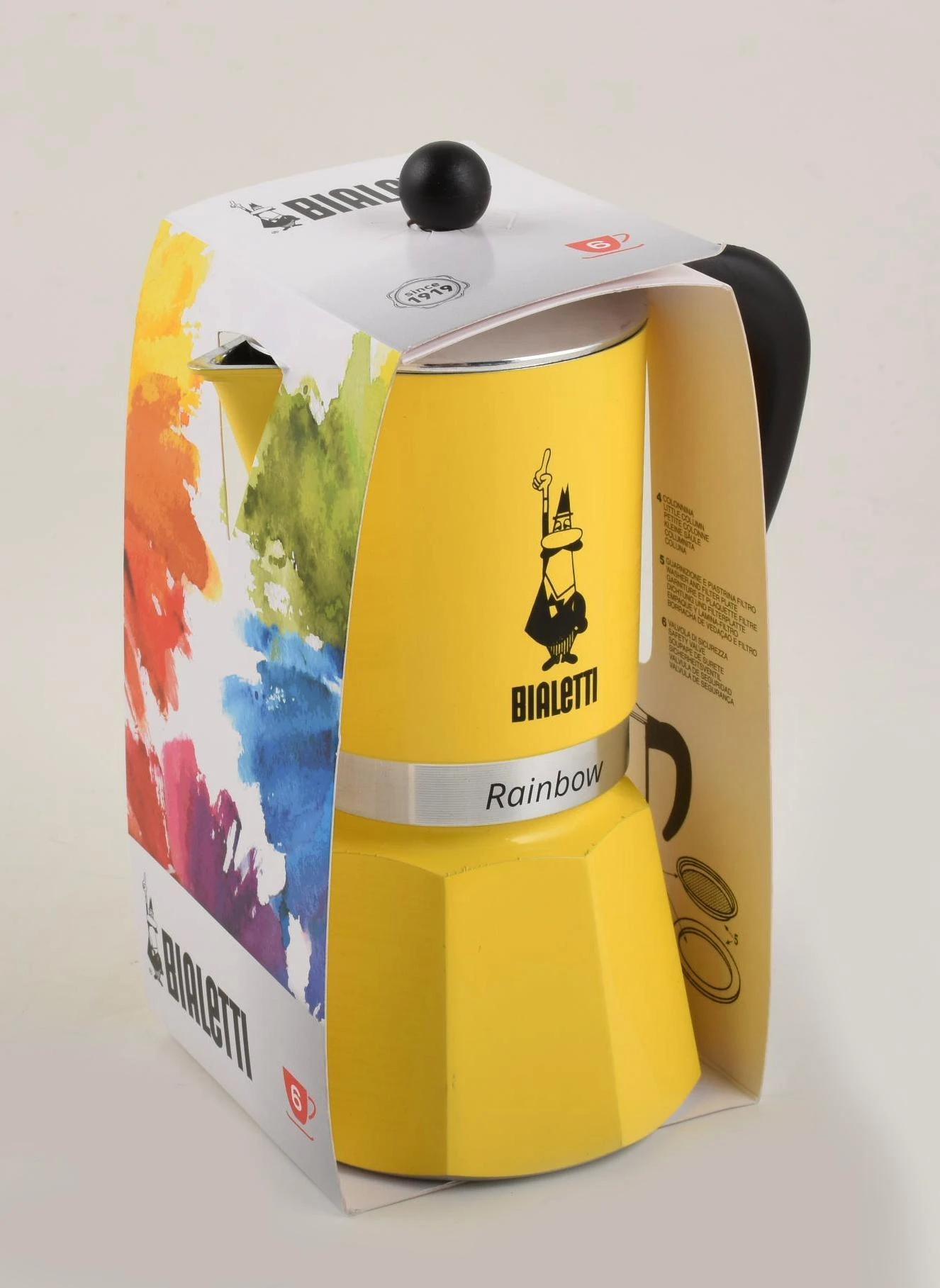 Bialetti Rainbow geltonas kavinukas pakuotėje