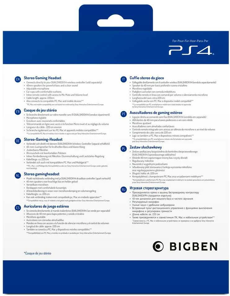 PS4 V3 Titan ausinių pakuotės galinė dalis su techniniais duomenimis