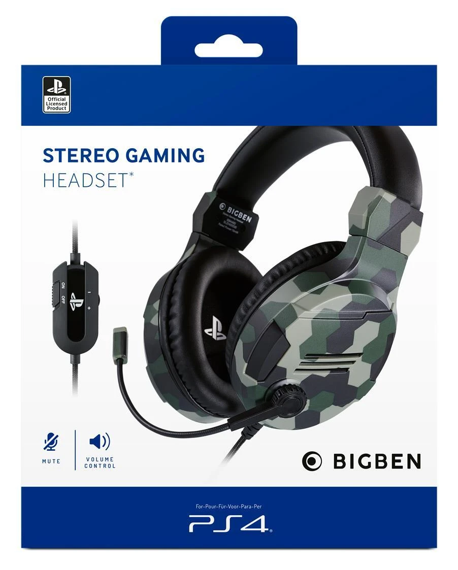 Nacon Big Ben Bigben Interactive PS4OFHEADSETV3G Ausinės be mikrofono ir ausinės su mikrofonu Laisvų rankų įranga Su lankeliu Kamufliažas