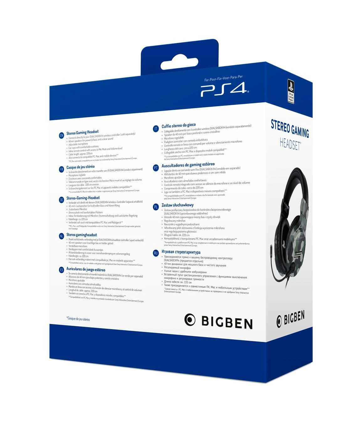 Nacon Big Ben Bigben Interactive PS4OFHEADSETV3G Ausinės be mikrofono ir ausinės su mikrofonu Laisvų rankų įranga Su lankeliu Kamufliažas