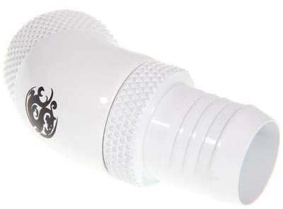Bitspower jungtis, 45 laipsnių, G1/4 colio AG – 13 mm ID – pasukama, balta