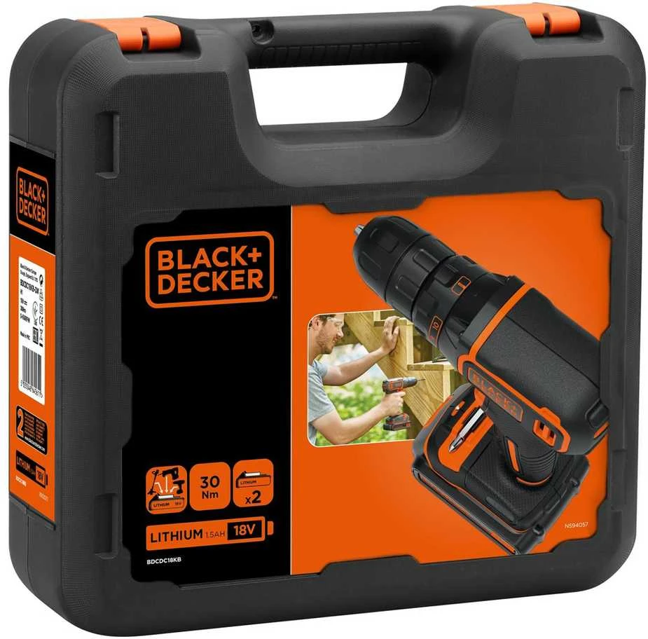 Black & Decker Juodas & Decker Suktuvas-gręžtuvas Juodas & Decker BDCDC18KB-QW; 18 V; 2x1,5 Ah akum.