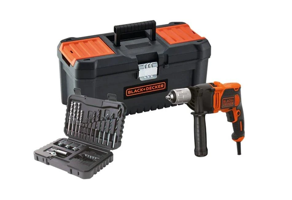 Black & Decker Juodas & Decker Gręžtuvas smūginis BEH850 / 850W + 32 priedai ir dėžė, Juodas & Decker