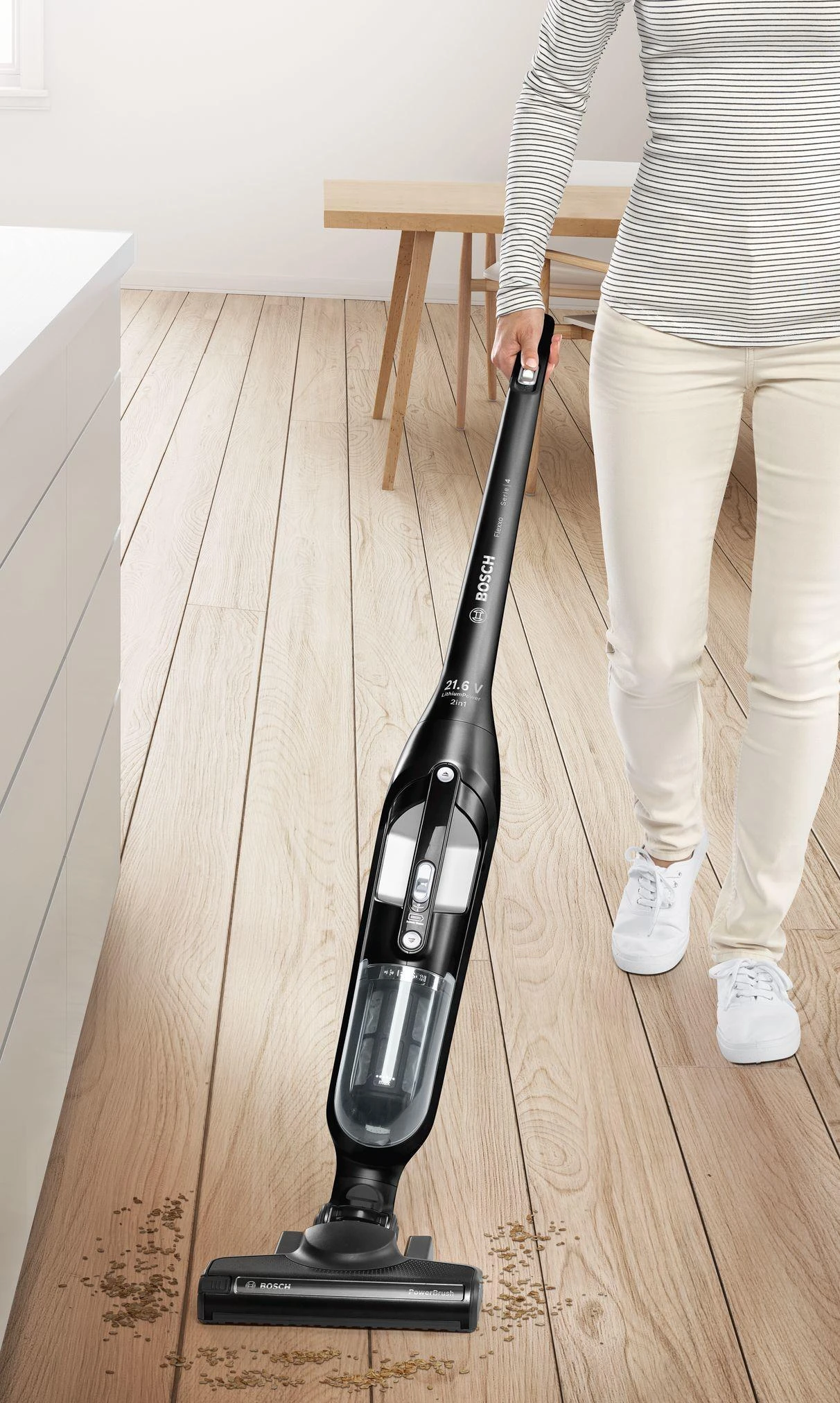 Bosch Talentone Development Serija 4, Įkraunamasis dulkių siurblys, Flexxo 21.6V, Juoda BBH32101