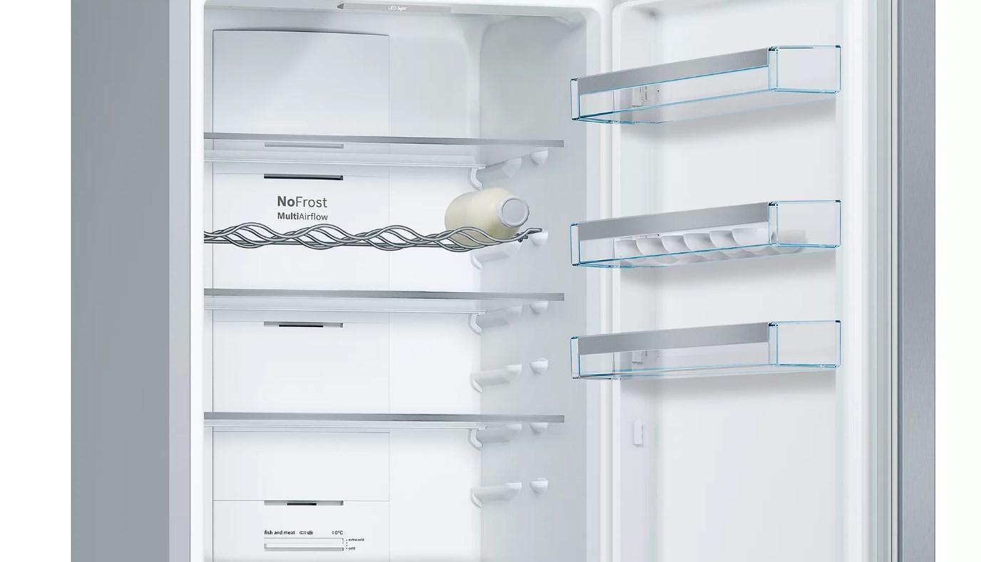 Bosch KGN397LEQ Serija 4, Laisvai statomas šaldytuvas-šaldiklis su šaldiklio skyriumi apačioje, 203 x 60 cm, Nerūdijančio plieno efektas
