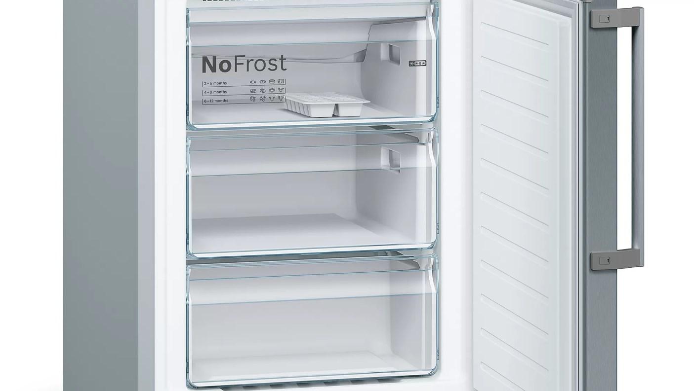 Bosch KGN397LEQ Serija 4, Laisvai statomas šaldytuvas-šaldiklis su šaldiklio skyriumi apačioje, 203 x 60 cm, Nerūdijančio plieno efektas
