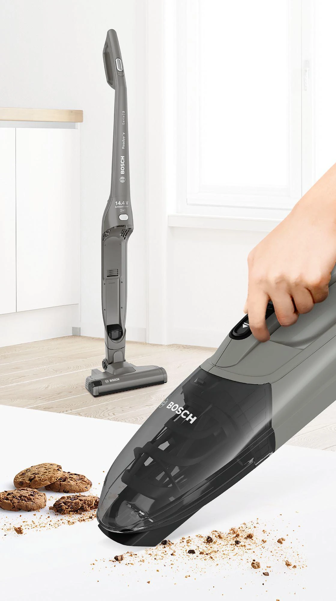 Bosch BBHF214G Serija 2, Įkraunamasis dulkių siurblys, Readyy'y 14.4V, Grafito
