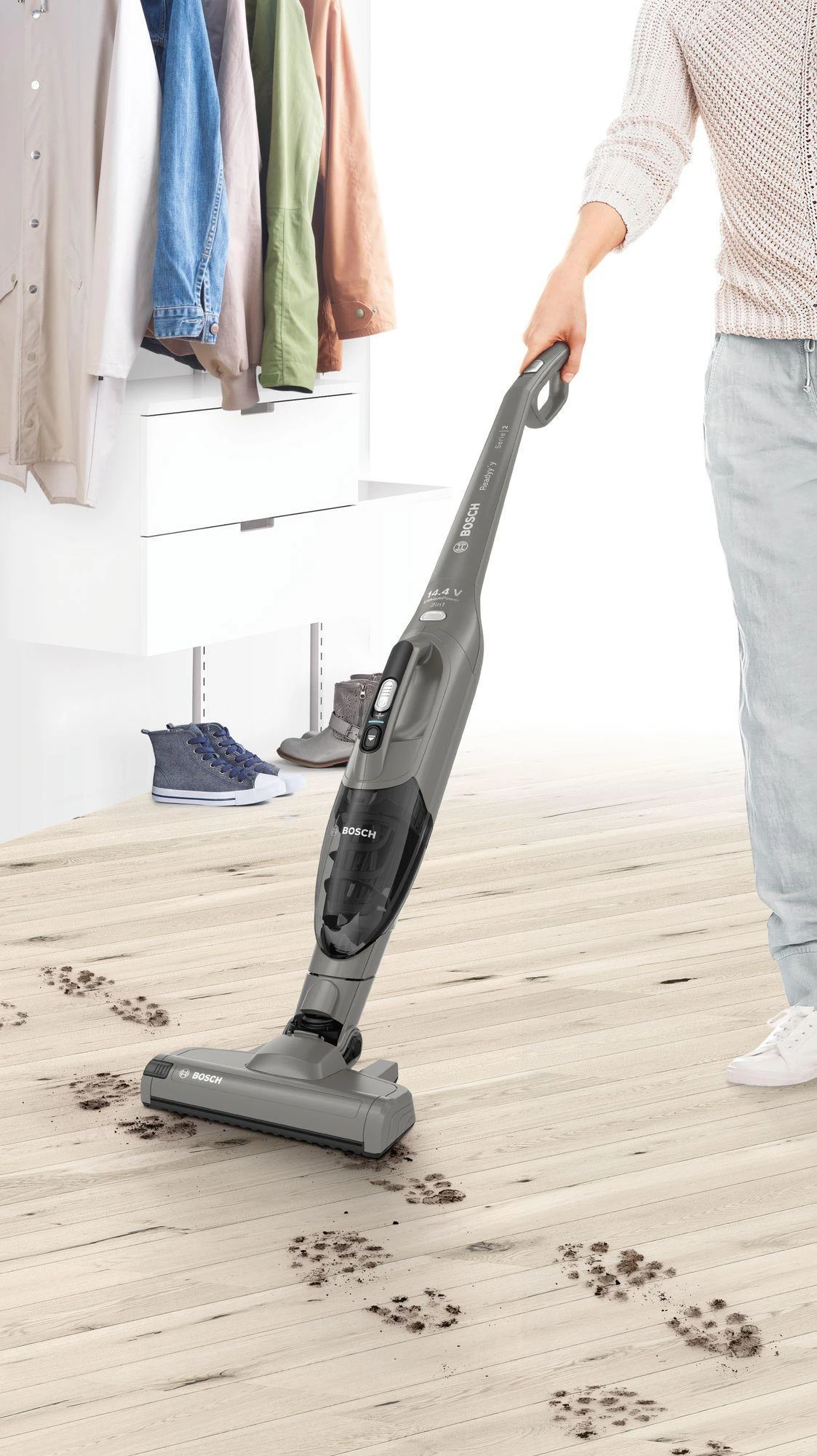 Bosch BBHF214G Serija 2, Įkraunamasis dulkių siurblys, Readyy'y 14.4V, Grafito