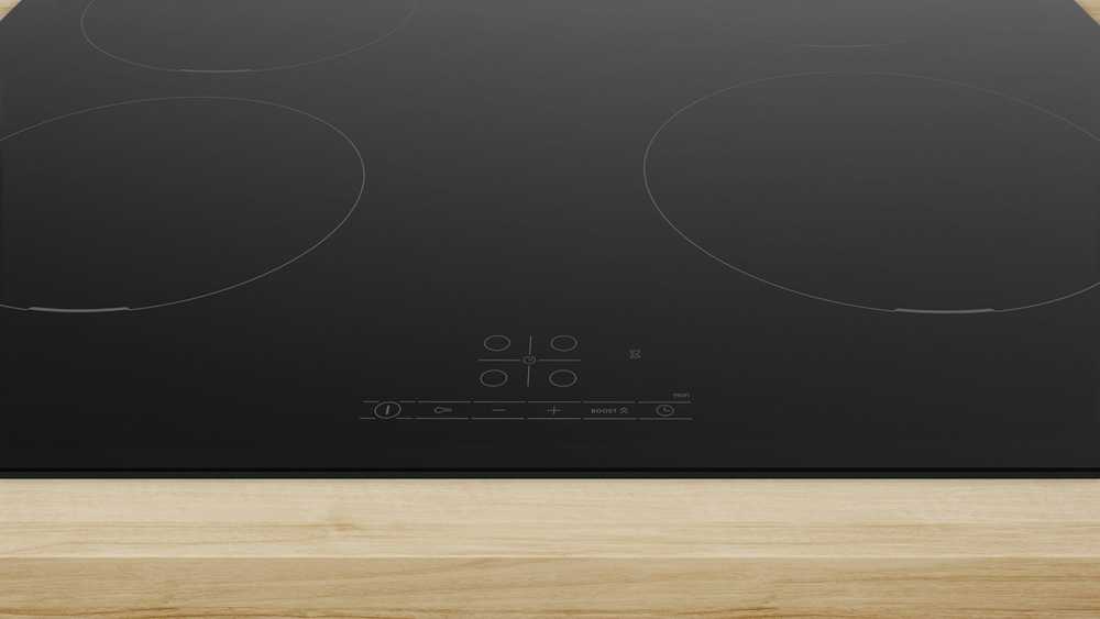 Bosch Serie 4 PUE611BB5E juoda įmontuojama 60 cm indukcinė kaitlentė su 4 zonų sritimis