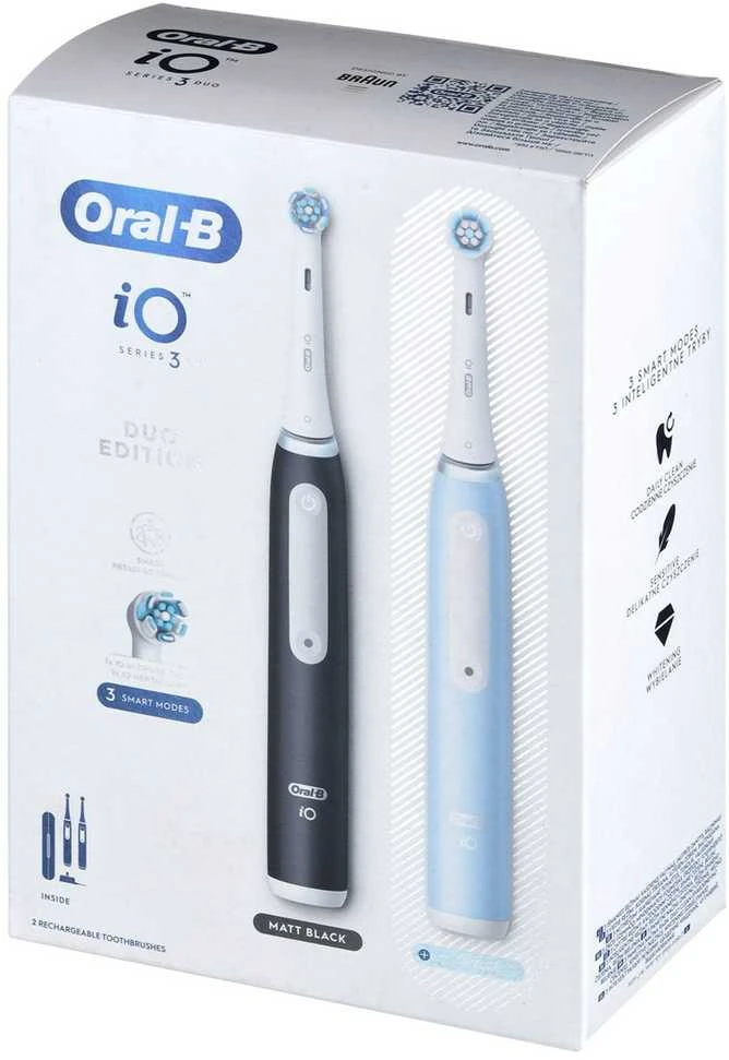 Braun iOG3d.2i6.2K Oral-B iO3 Elektrinis Dantų Šepetėlis Matt Juodas/Ice Mėlyna Duo Pack Edition