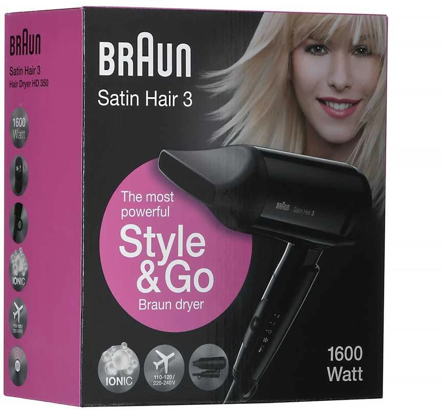 Plaukų Džiovintuvas - Braun Satin Hair 3 Style&Go 1600 W Juodas