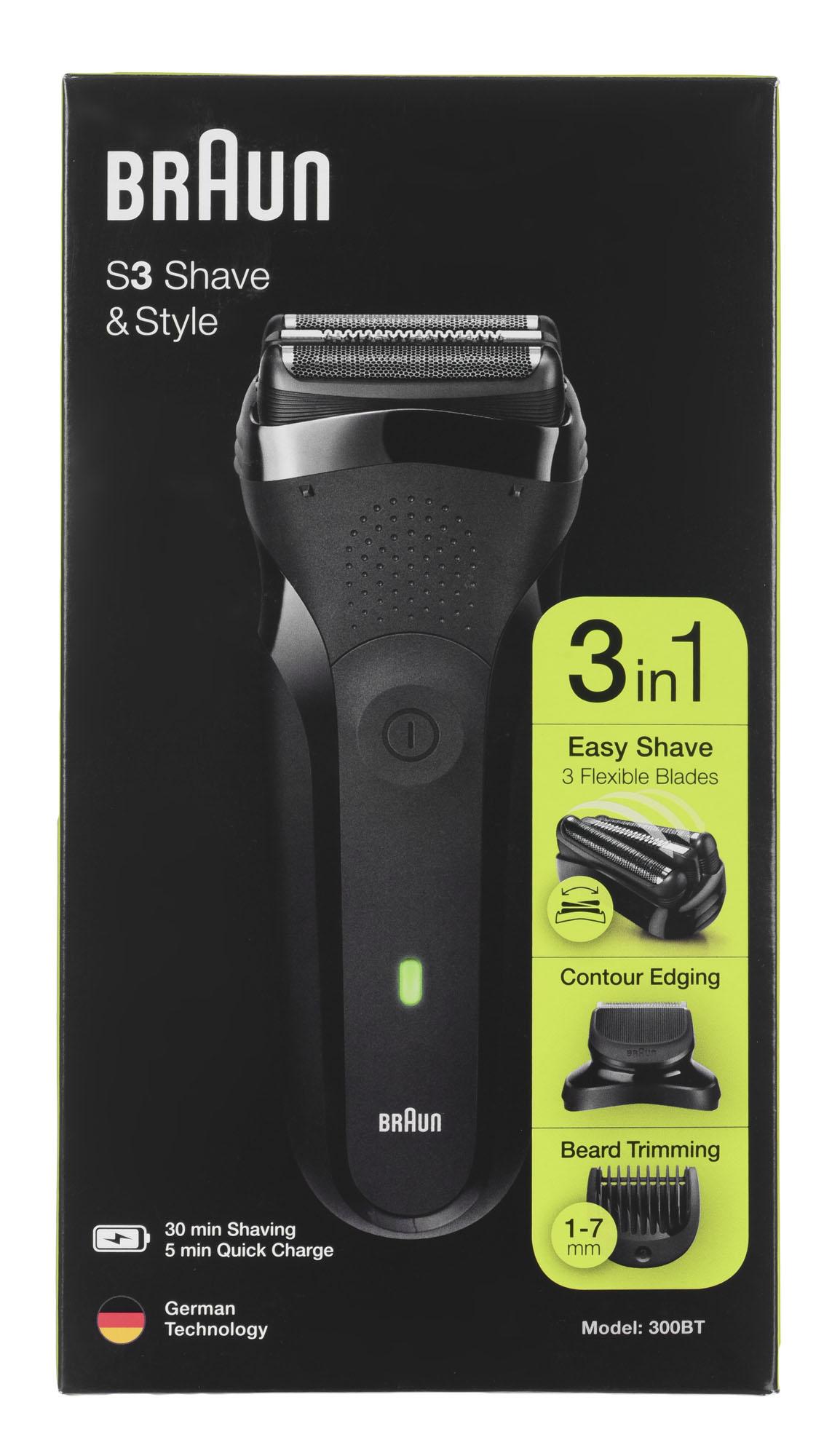 Barzdaskutė Braun | Shaver | Series 3 Shave&Style 300BT | Operating time (max) 30 min | NiMH | Juodas/Žalias