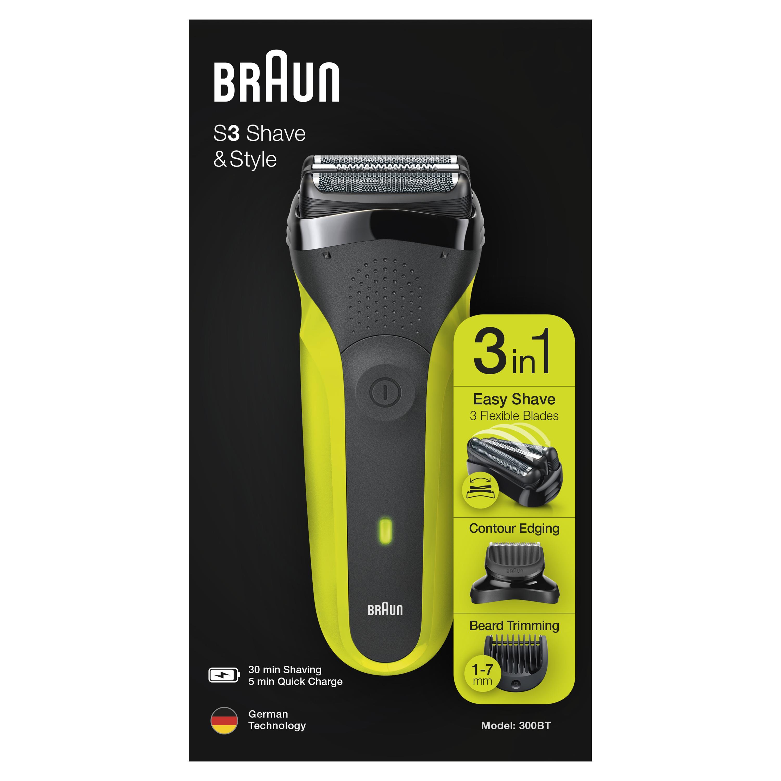 Barzdaskutė Braun | Shaver | Series 3 Shave&Style 300BT | Operating time (max) 30 min | NiMH | Juodas/Žalias