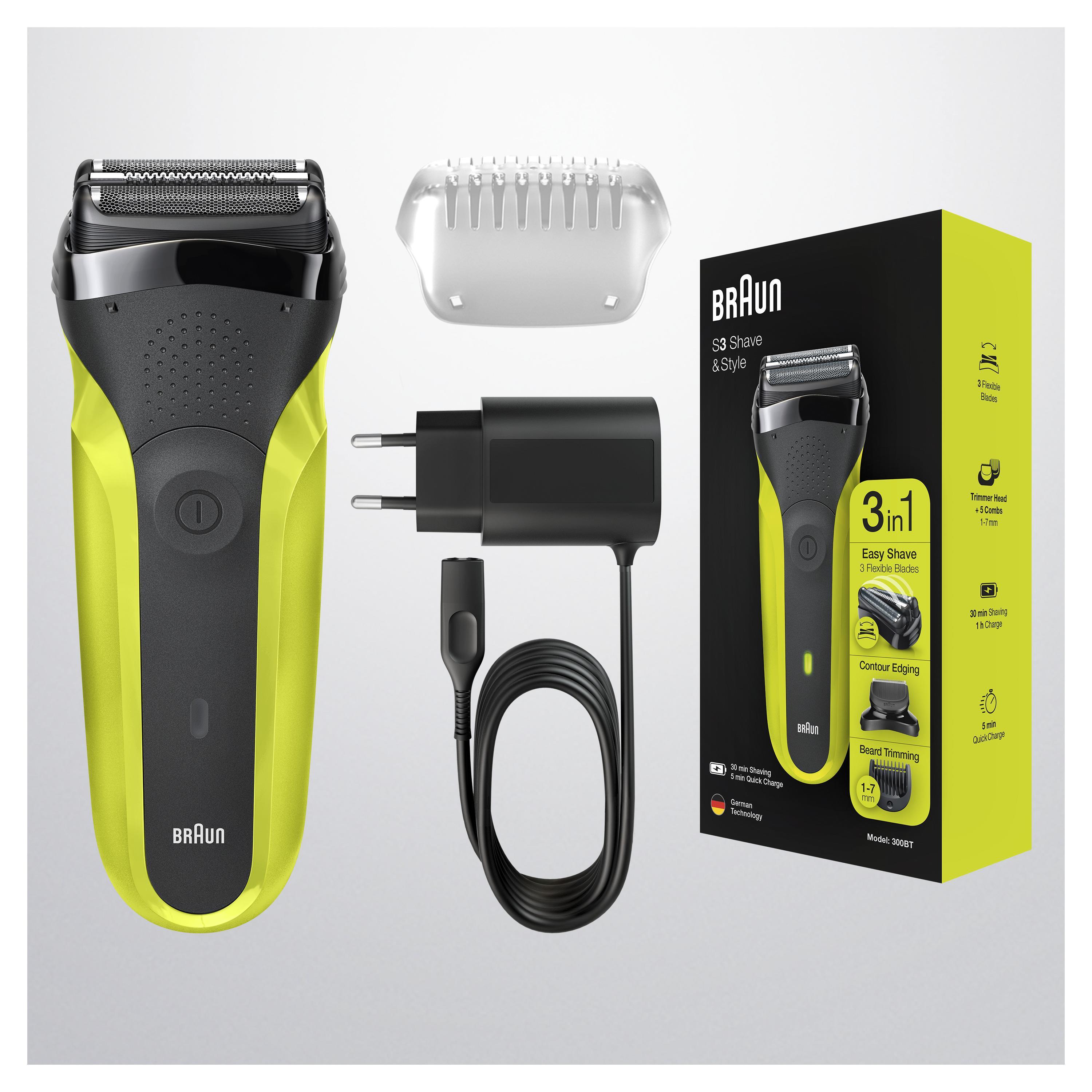 Barzdaskutė Braun | Shaver | Series 3 Shave&Style 300BT | Operating time (max) 30 min | NiMH | Juodas/Žalias