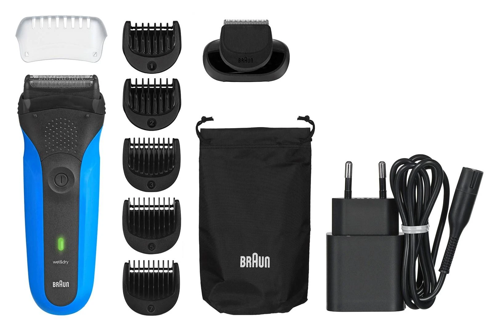 Barzdaskutė Braun Series 3 310BT Skustuvas Apkarpymo mašinėlė Juoda, Mėlyna
